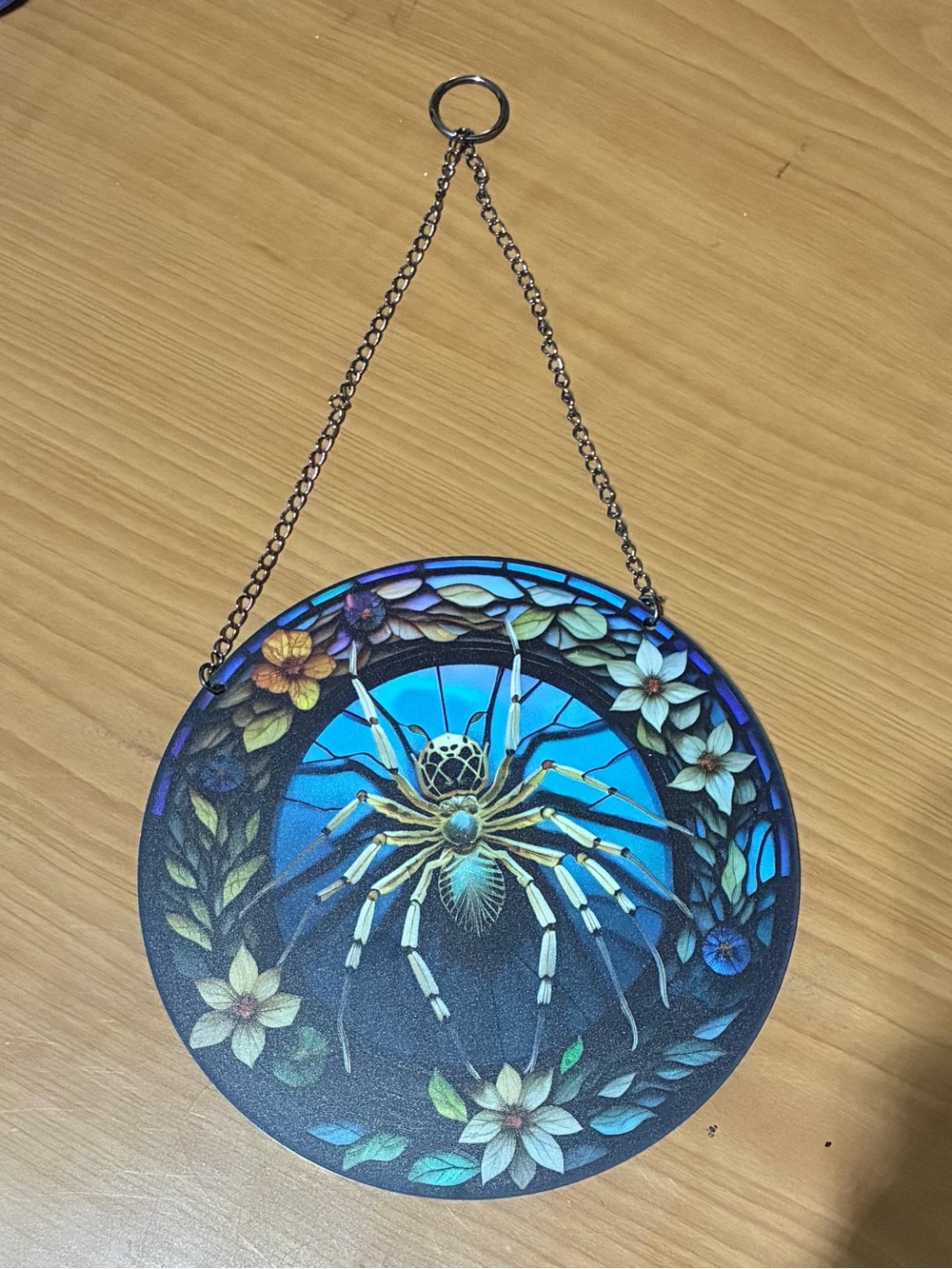 Stained Glass Style Floral Spider Suncatcher & Wall Hanging